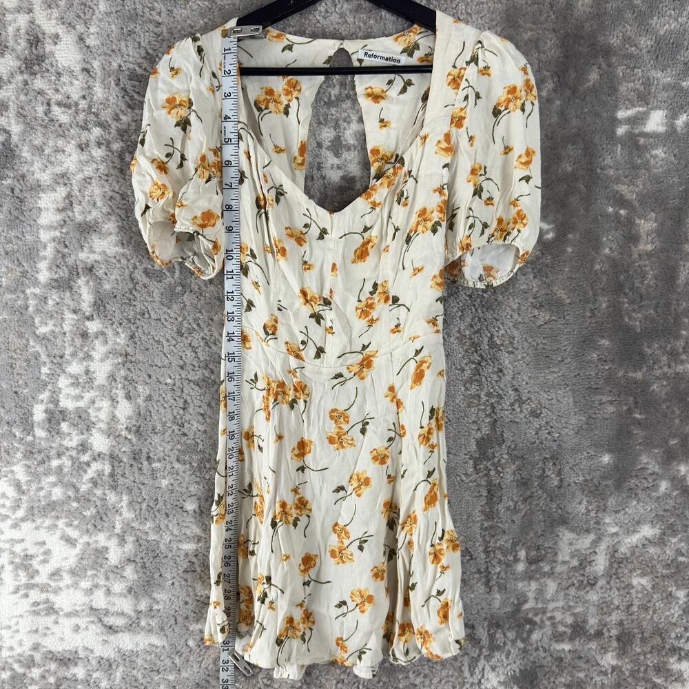 Reformation Size 6 Floral Print Sundress Mini V Neck Short Sleeve Ivory - Picture 2 of 9
